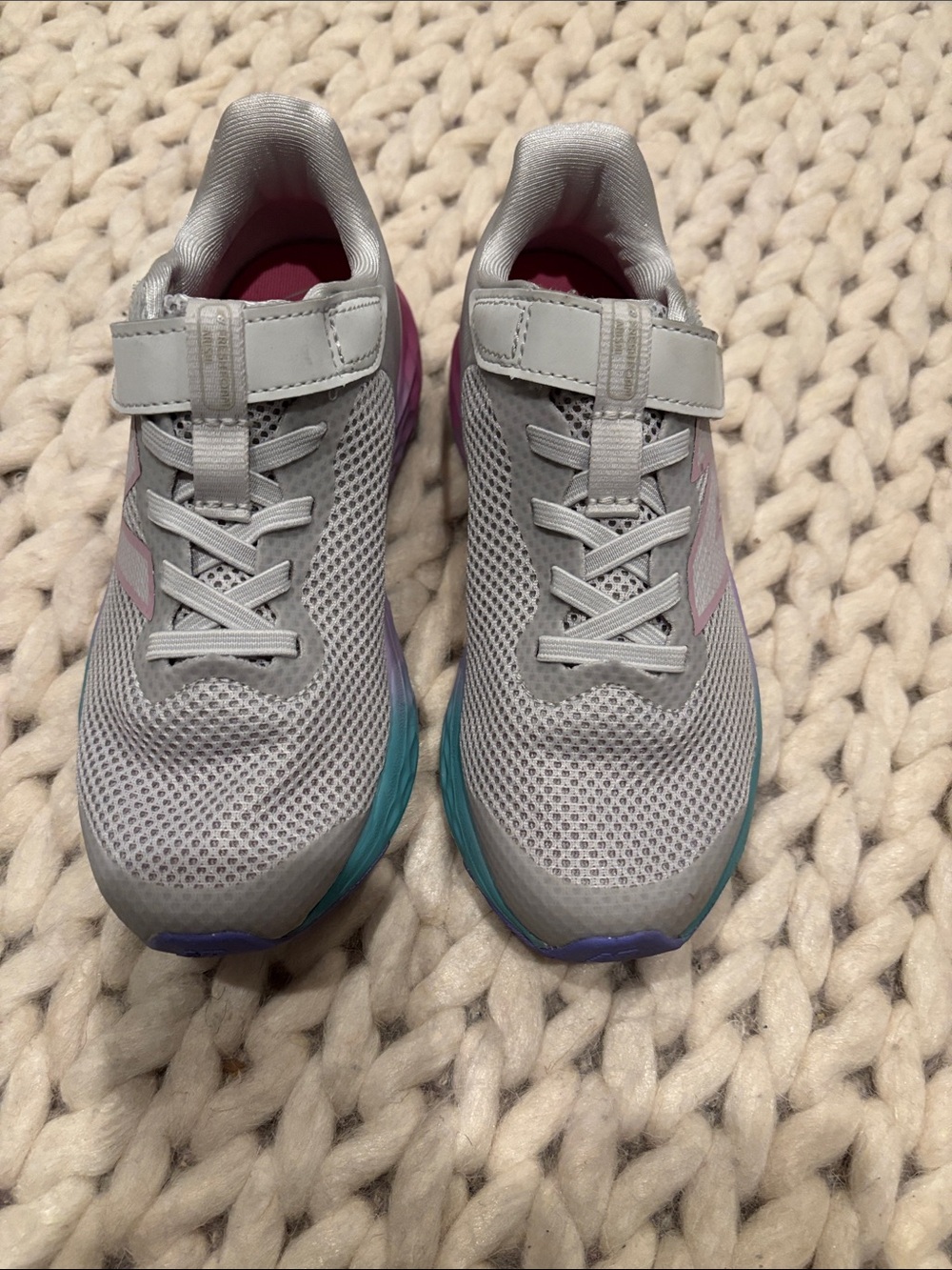 Kids New Balance Sneakers in Light Gray with Pink Accents